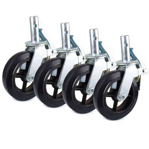 Heavy Duty Scaffolding Casters – Set Of 4 Swivel Casters With Brake, 8x2 Inch PU Wheels, 750lbs Load Capacity Each