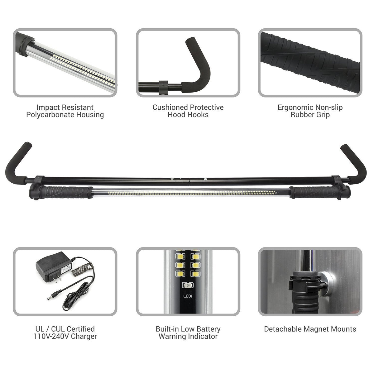 Cordlesss Rechargeable Underhood Work Light Bar With hooks 202 SMD 8,000 mAh