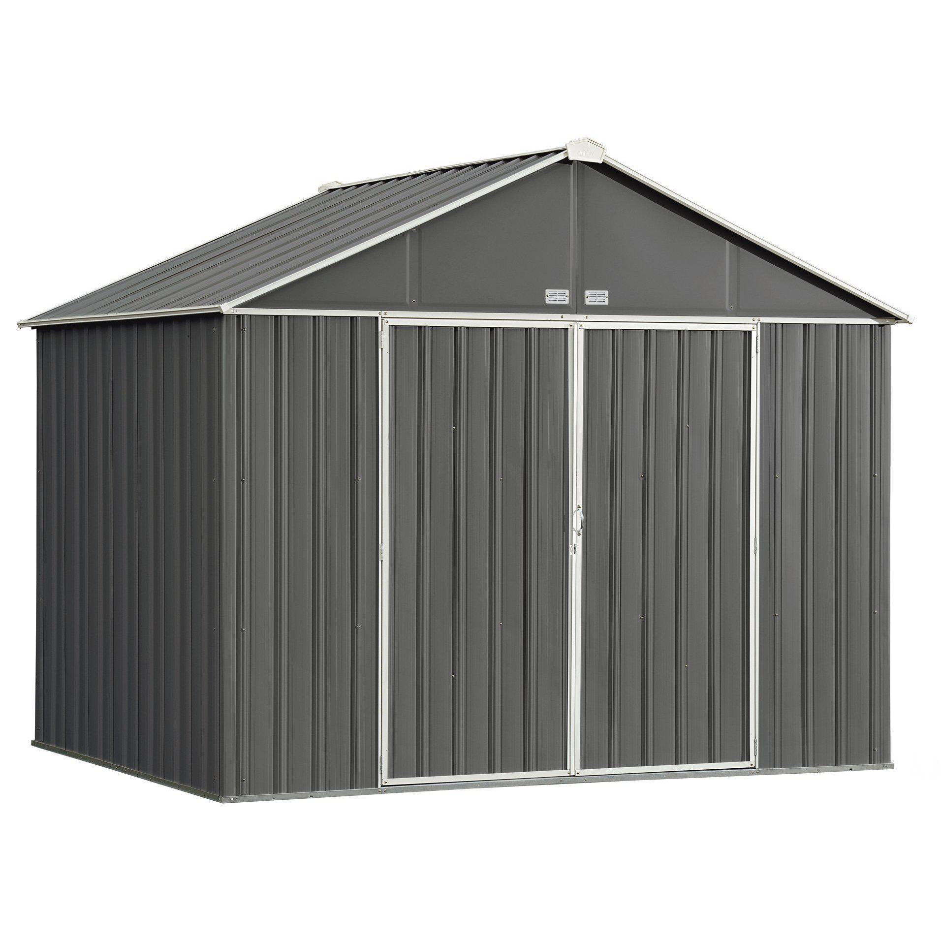 Arrow EZEE Shed Extra High Gable Steel Storage Shed, Charcoal/Cream Trim, 10 x 8 ft.
