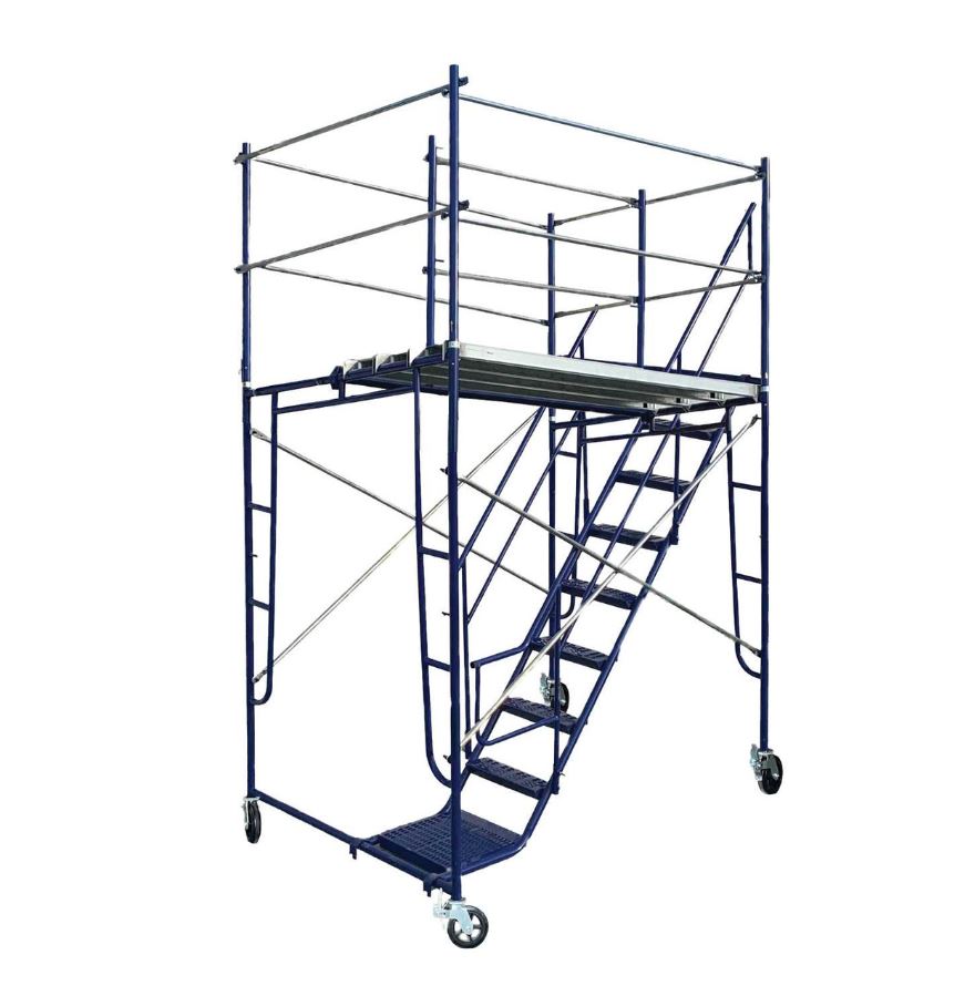 7 Ft Rolling Scaffold Tower Kit with Complete Stair Kit with Rails