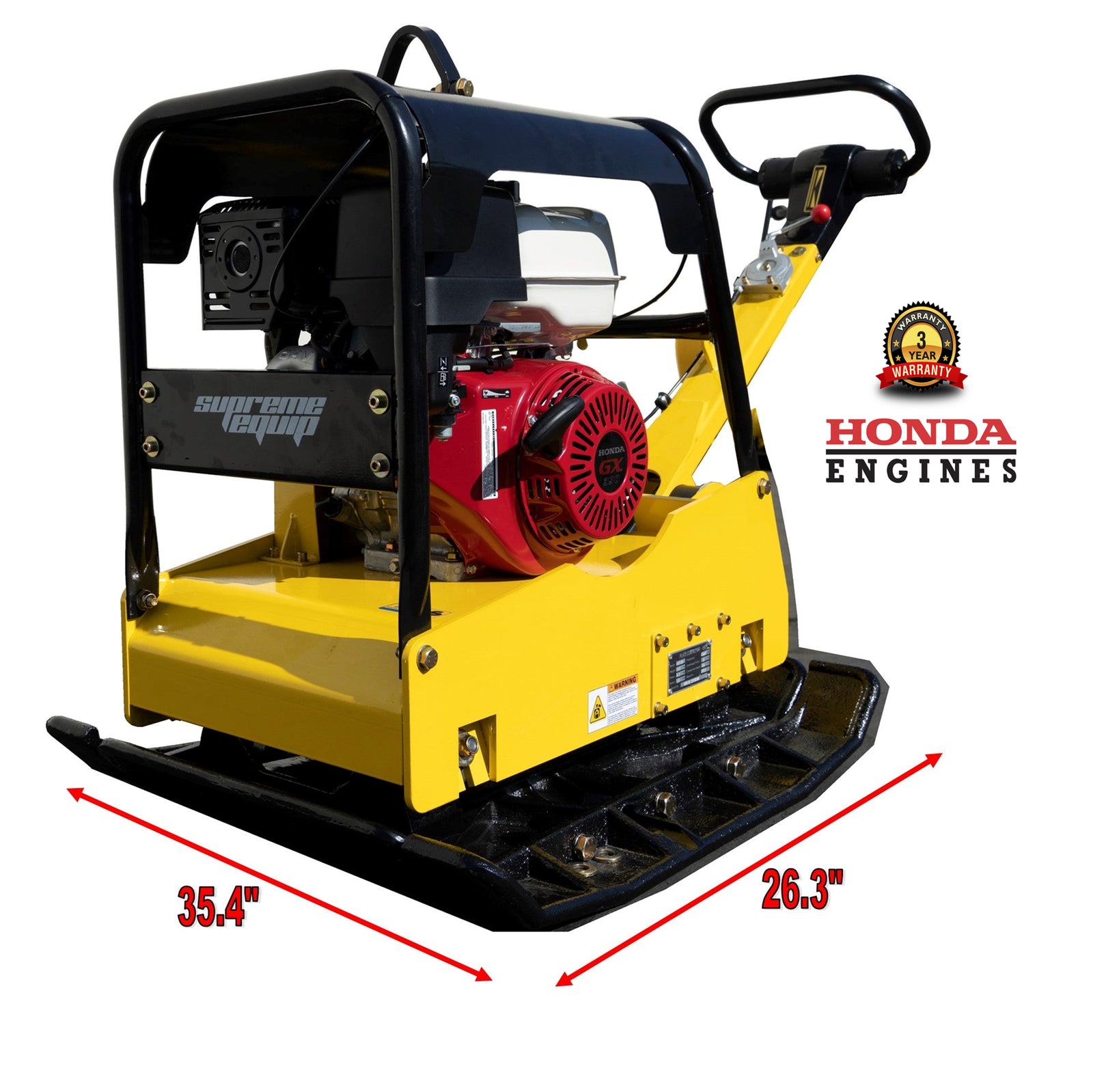 SupremeEquip Honda Reversible Plate Compactor – GX390 13HP | 35.4" x 26.3" Plate | Hydraulic Handle + Extension Plates