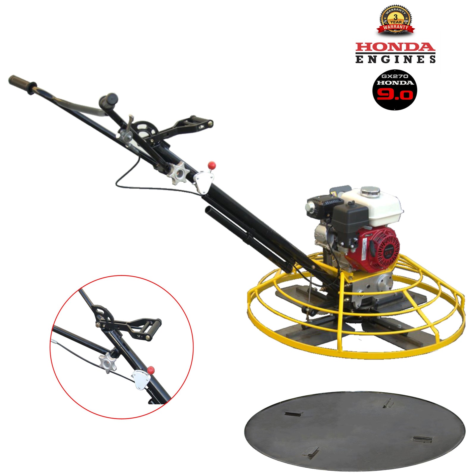 36” Walk-Behind Power Trowel – Honda GX270 9HP, Quick Pitch Handle & combo Blades- Commercial Grade