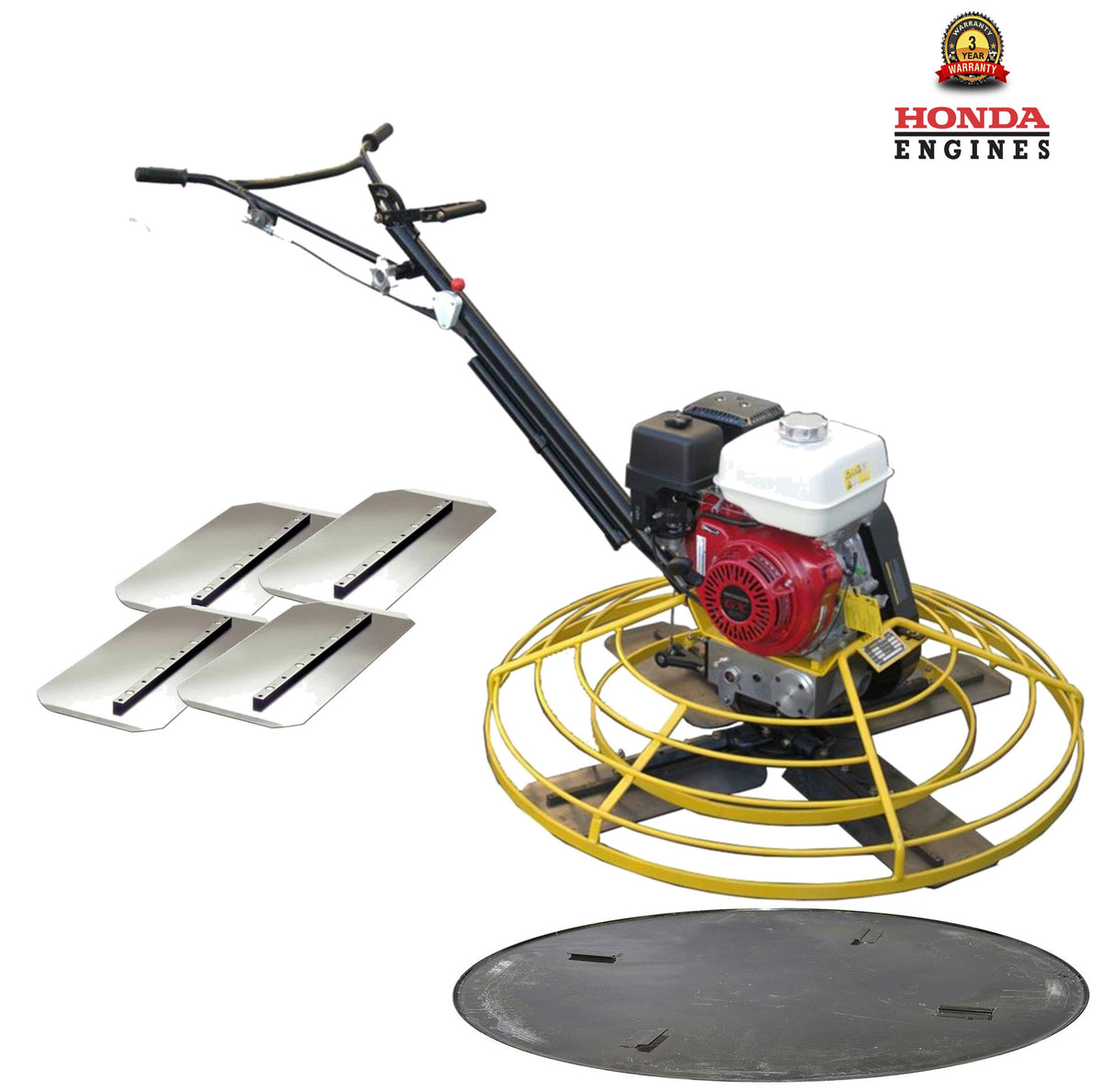 36" Walk Behind Power Trowel for Concrete and Cement, Commercial Grade, with Pitch Handle, Powered by Honda GX160 Series