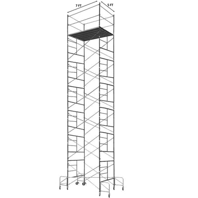 Contractor Mason Scaffolds Rolling Tower 30 Ft High 7 Ft Long, 5 Ft Wide with Guard Rails, Outriggers and Casters