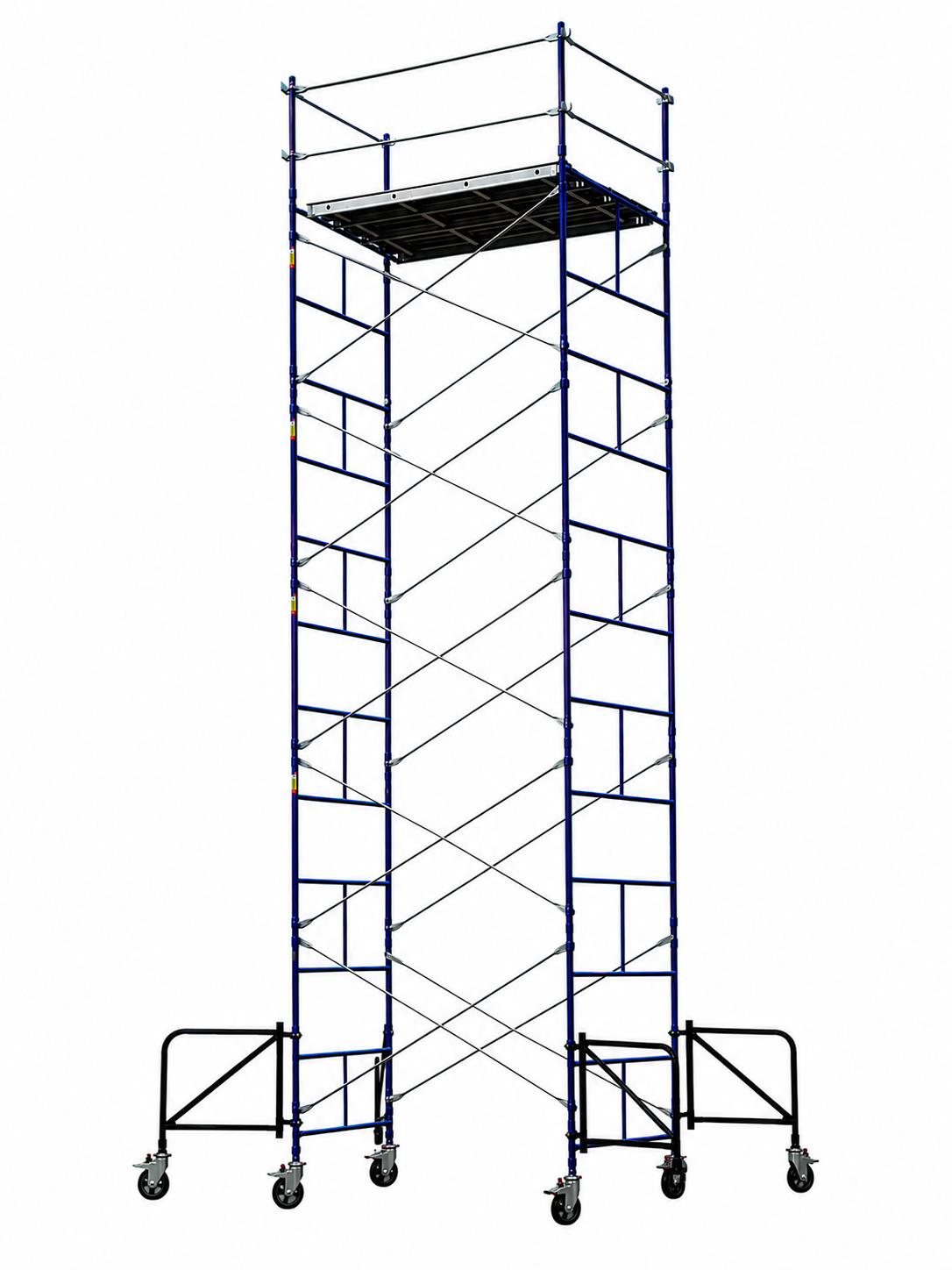 Contractor Mason Scaffolds Rolling Tower 30 Ft High 7 Ft Long, 5 Ft Wide with Guard Rails, Outriggers and Casters