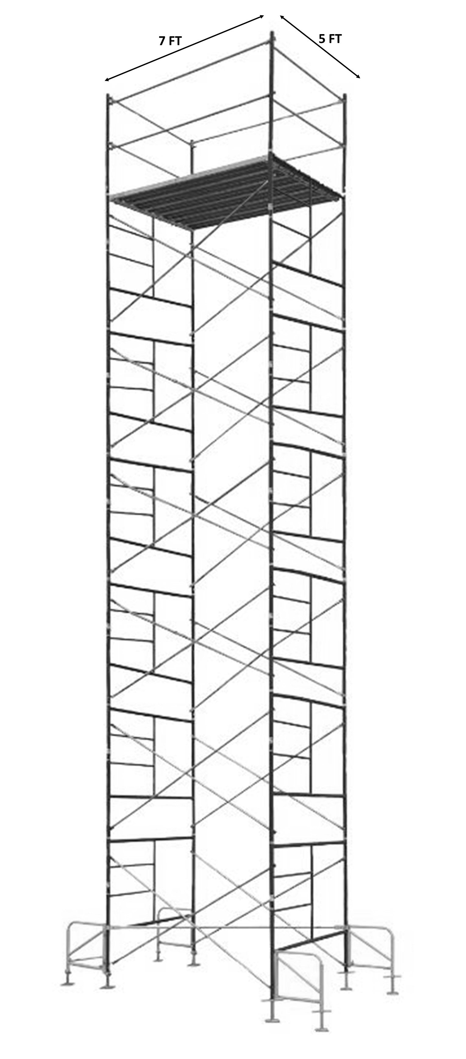 Contractor Mason Scaffolds Stationary Tower 30 Ft High 7 Ft Long, 5 Ft Wide with Guard Rails