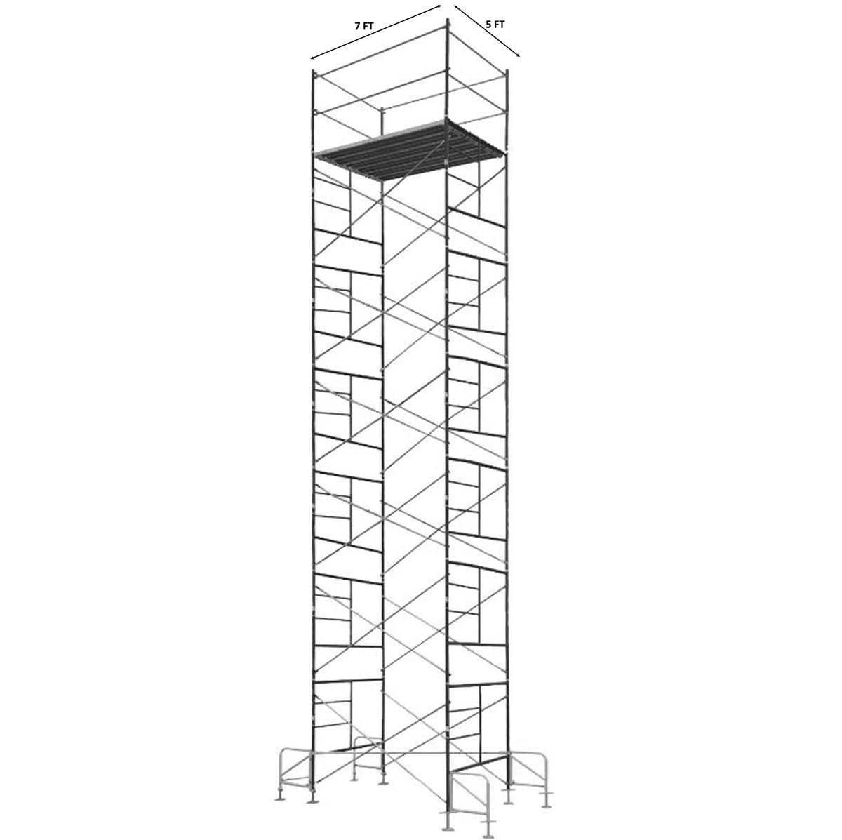 Contractor Mason Scaffolds Stationary Tower 30 Ft High 7 Ft Long, 5 Ft Wide with Guard Rails