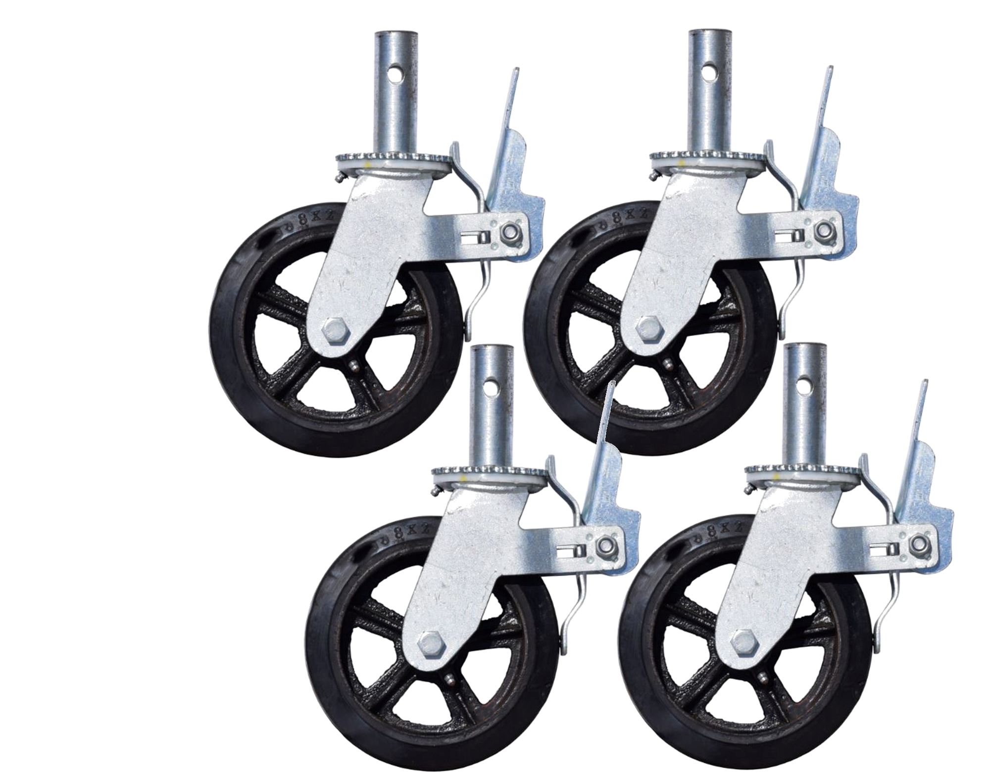 8" Scaffold Casters, Cast Iron Wheel with Foot Brake 4pc Set