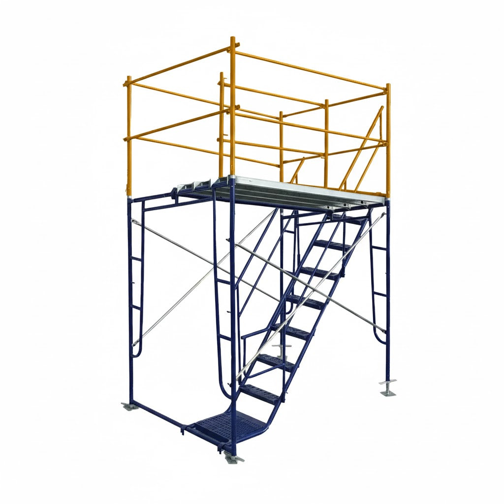 7 Ft Rolling Scaffold Tower Kit with Complete Stair Kit with Rails 5Ft x 7 Ft