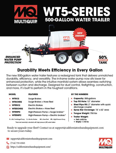 Multiquip WT5HP2 Water Trailer – 500 Gallon | High-Pressure Pump | Hydraulic Brakes (Gen 2)