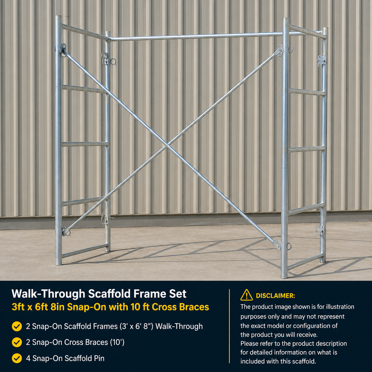 Walk-Through Scaffold Frame Set 3ft x 6ft 8 in with 10’ Braces - Snap-On