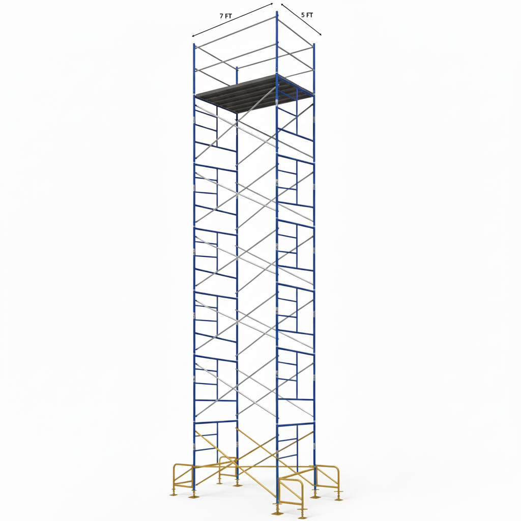 Contractor Mason Scaffolds Stationary Tower 30 Ft High 7 Ft Long, 5 Ft Wide with Guard Rails