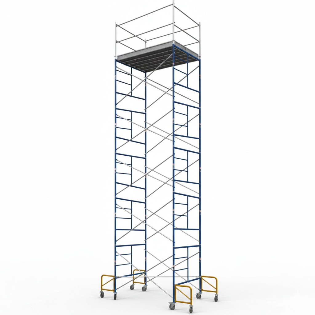 Contractor Mason Scaffolds Rolling Tower 25 Ft High 7 Ft Long, 5 Ft Wide with Guard Rails