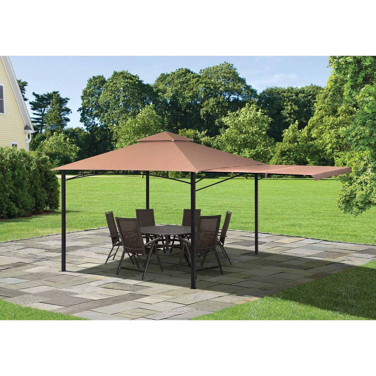 ShelterLogic Canopy Series Redwood 11 x 11-Foot Easy Assembly Seasonal Shade UV Protection with Extendable Awning Outdoor Gazebo, x 11'