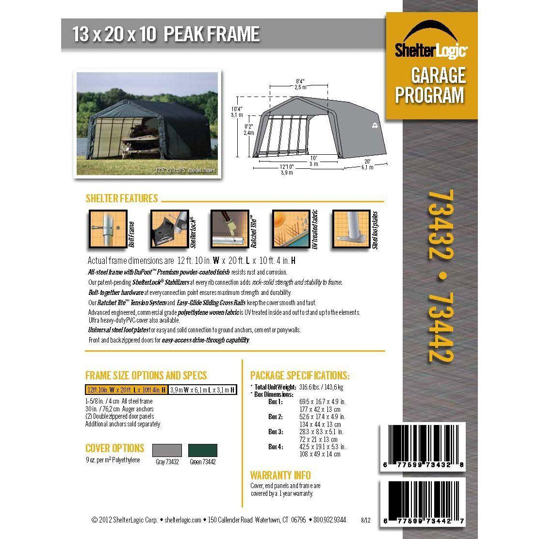 ShelterLogic 73432 Grey 12'x20'x10' Peak Style Shelter