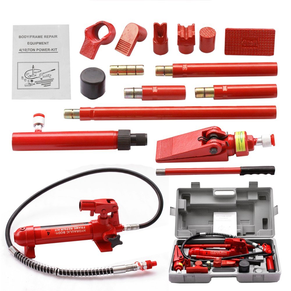 4 Ton Hydraulic Air Pump Lift Porta Power Ram Repair Auto Body Shop Tool Set