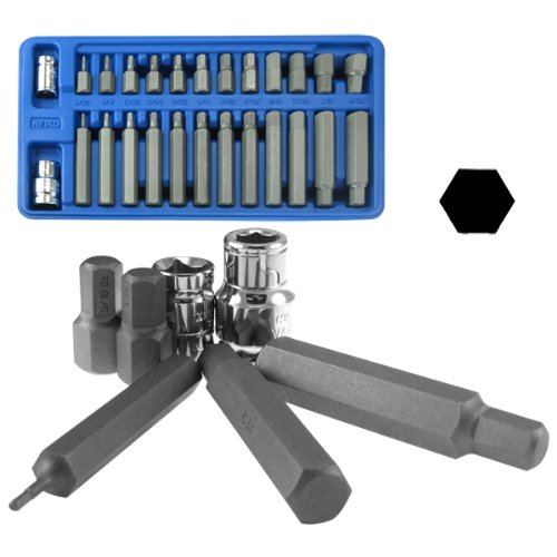 26PC S2 Hex Power Bit Heavy Duty 1/2" & 3/8" inch  Socket 10 mm Drive Set SAE