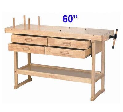 Windsor Style 60" Hardwood Workbench 4 Drawers Working Surface Tool Storage Vice