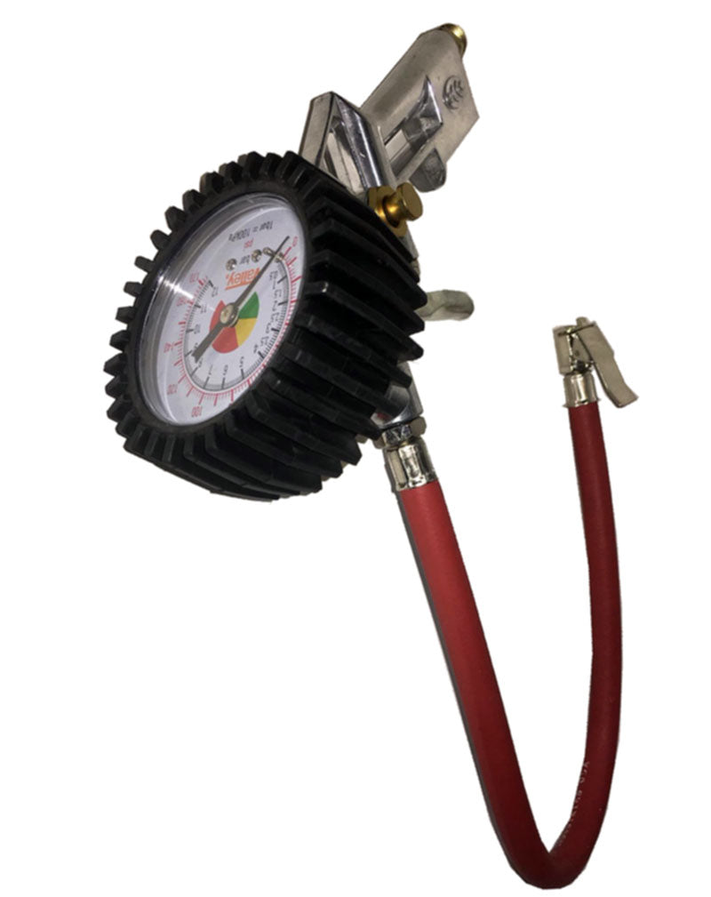 Tire Inflator with Gauge 16" Rubber Hose with Clip on Connector 0-175 P.S.I.