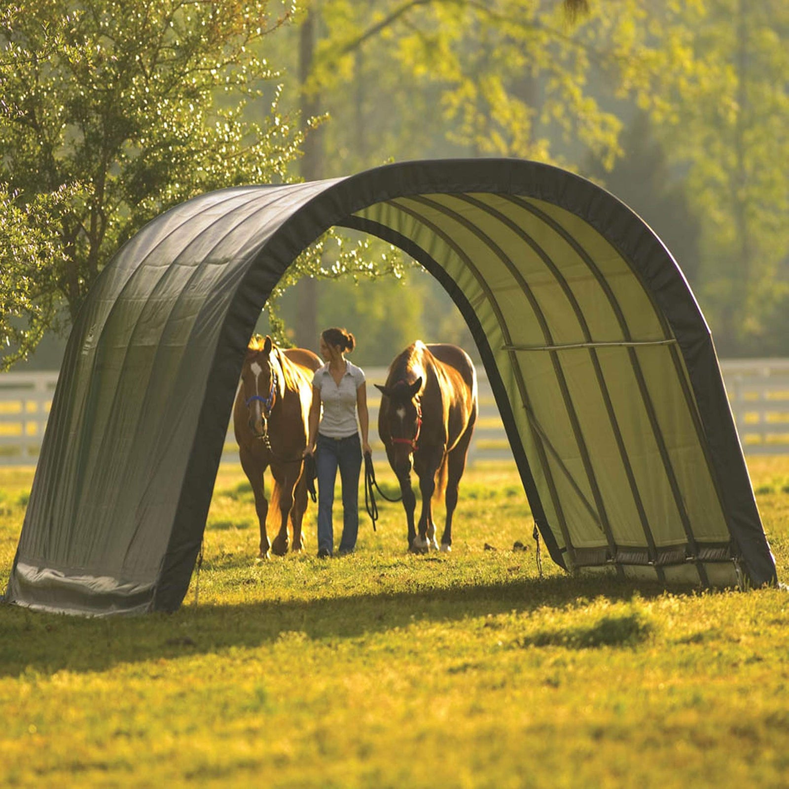 ShelterLogic Round Style Run-In Shelter, Green, 12 x 20 x 8 ft.