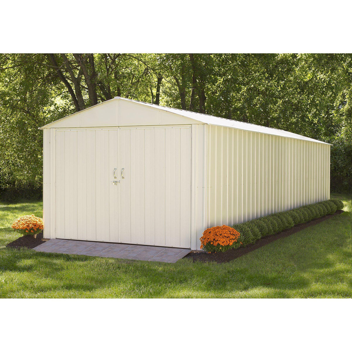 Arrow Steel Storage Shed 10 x 25 Ft. High Gable Galvanized, Eggshell