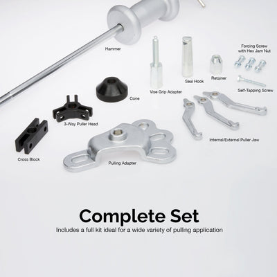 Automotive Slide Hammer 8 Way Puller Set | Steel T-handle | Chrome Vanadium Steel Attachments | 17-Piece Set
