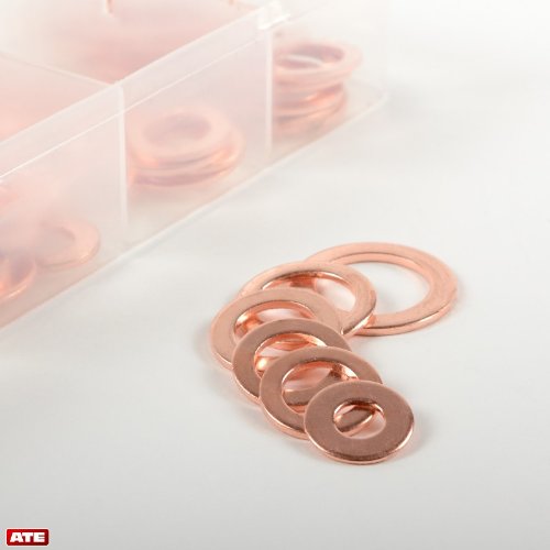 110Pc Solid Copper Crush Washer Seals Flat Ring Gasket Assortment Organizer Case