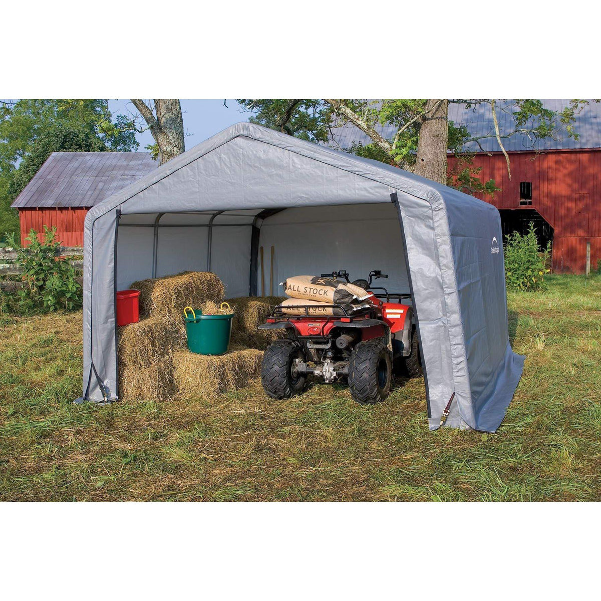 ShelterLogic Shed-in-a-Box with Auger Anchors, Peak, Gray