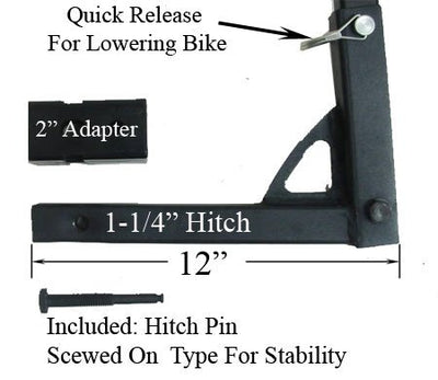 Hitch Mounted 4 Bike Rack Carrier 1-1/4' & 2" Hitch Receiver