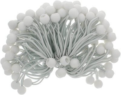 9 Inch Ball Bungee 100-Pack  White Bungee Cord Loop Straps w/ Plastic Balls for Tarp Tie Down, Lacrosse, Soccer