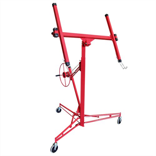 Drywall 11' Rolling Panel Lift Hoist Dry Wall Jack Lifter Construction Tools, Large, Red