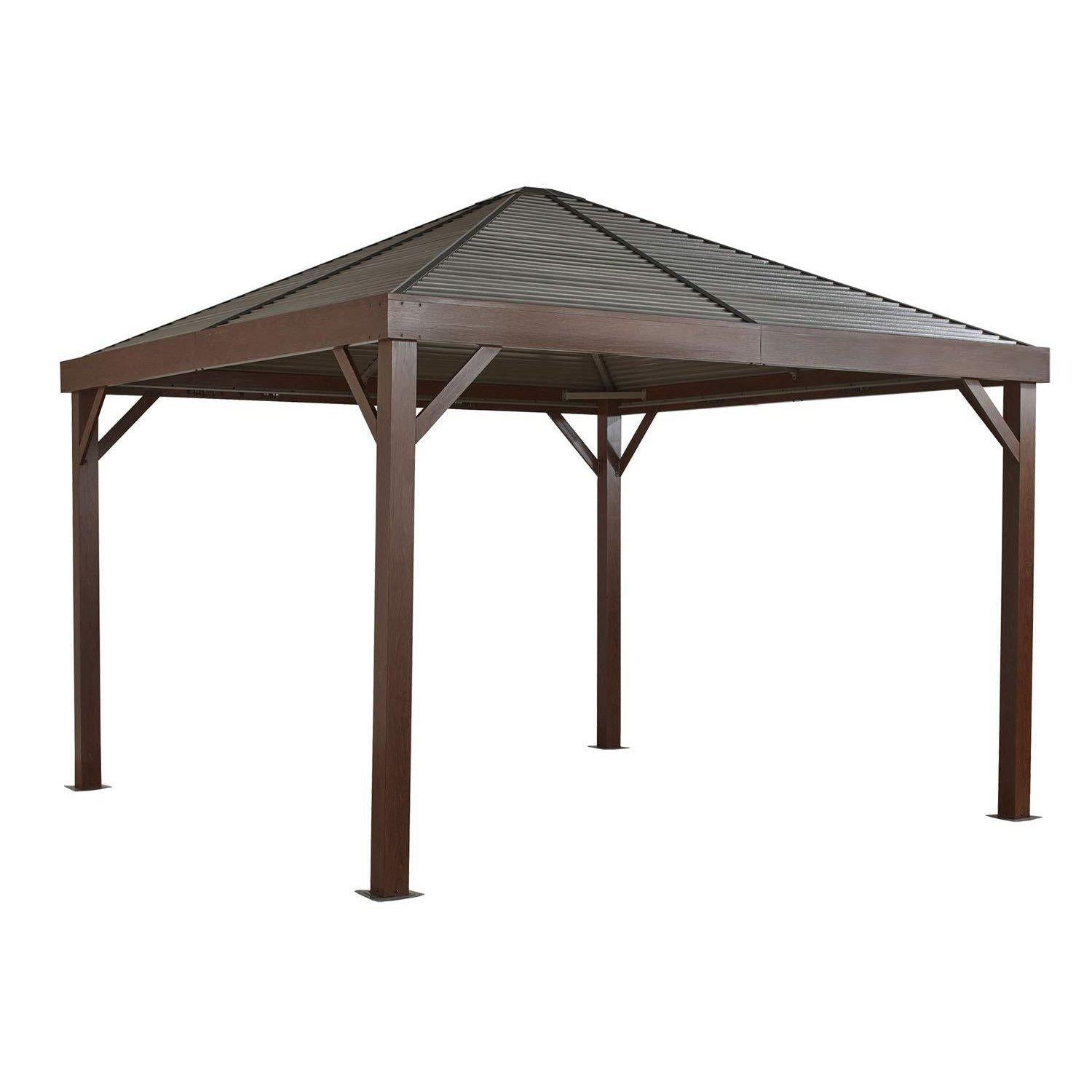 Sojag South Beach Hardtop Gazebo in Wood Finish and Taupe Panels - 12 x 12 Ft