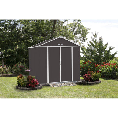 Arrow EZEE Shed High Gable Steel Storage Shed, Charcoal/Cream Trim, 8 x 7 ft.