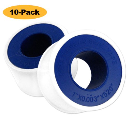 10-Pack 1" x 520" x 0.003-inch (thickness) Teflon Pipe Thread Seal Tape