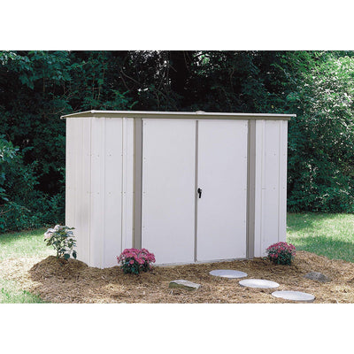 Arrow Eggshell with Taupe Trim Pent Roof Galvanized Steel Garden Shed, 8' x 3