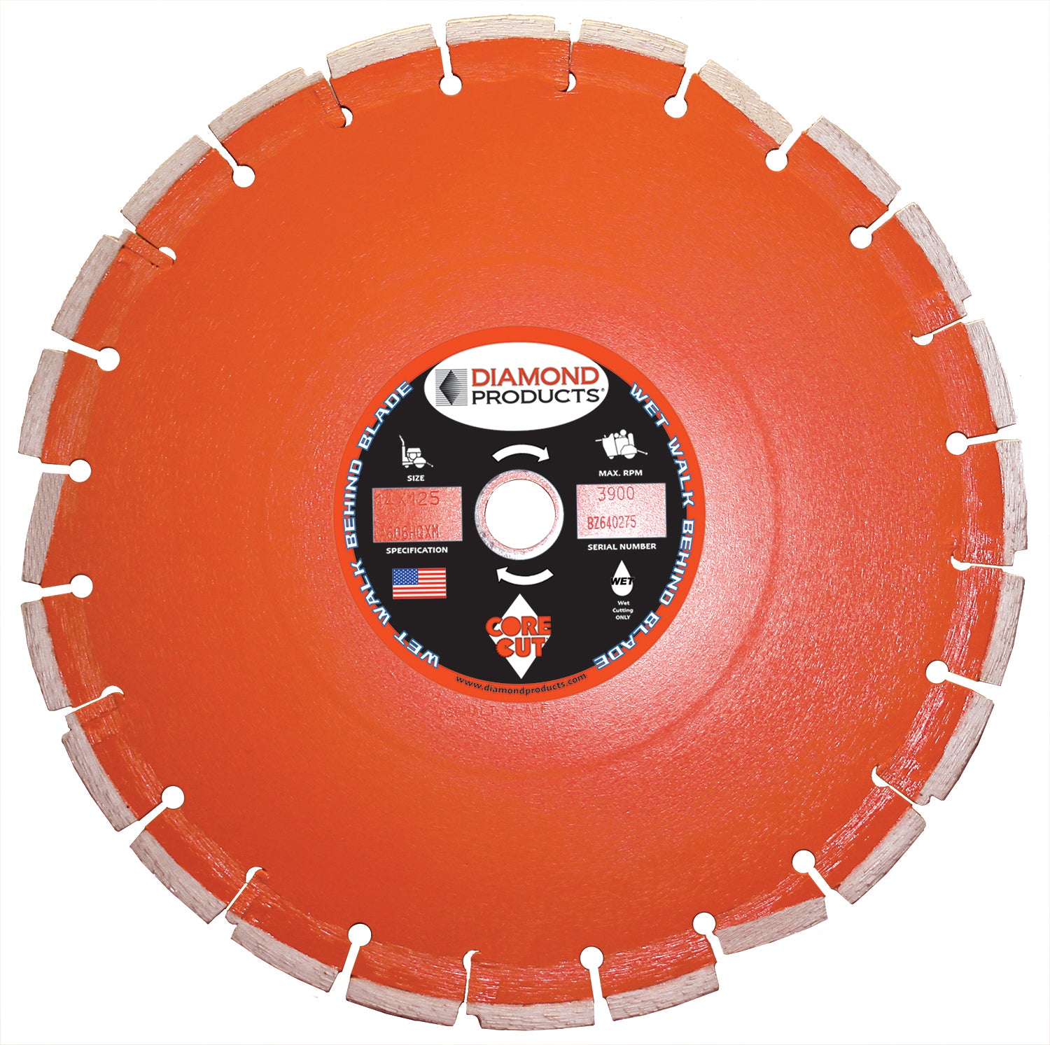 14" x .125" x 1"Heavy Duty Orange Wet Cutting Walk Behind Saw Blade