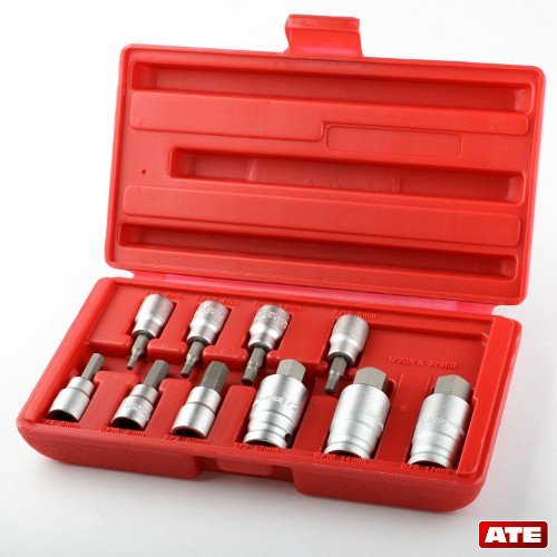 NEW 10 Pc 3/8" And 1/2" Drive Hex Bit Socket -SAE With Carrying Case