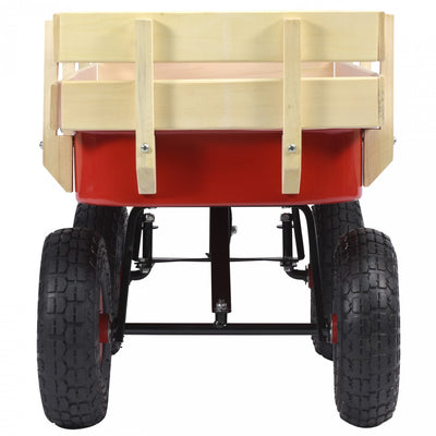 Outdoor Wagon ALL Terrain Pulling Children Kid Garden Cart w/ Wood Railing Red