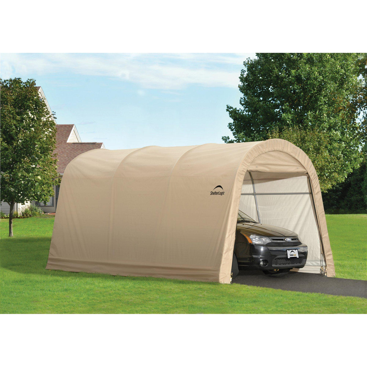 ShelterLogic 10' x 15' x 8' All-Steel Metal Frame Round Style Roof Instant Garage and AutoShelter with Waterproof and UV-Treated Ripstop Cover