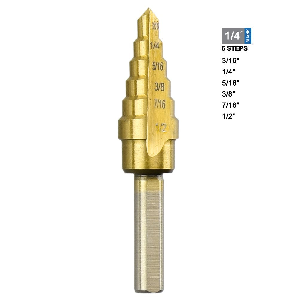 Step Drill 3/16"-1/2"  inch Titanium Bit 1/16"  Increments