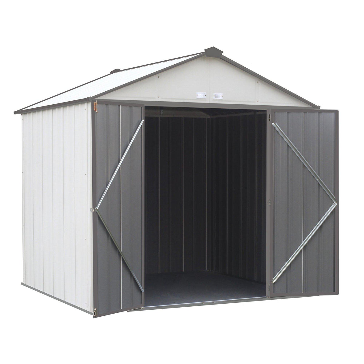 Arrow EZEE Shed High Gable Steel Storage Shed, Cream/Charcoal Trim, 8 x 7 ft.