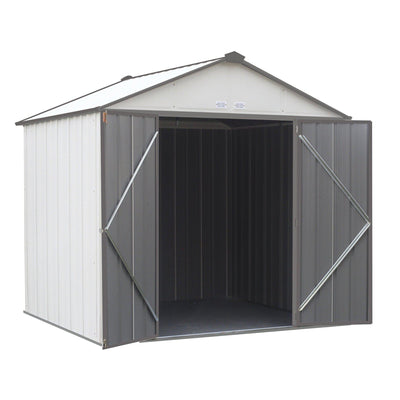 Arrow EZEE Shed High Gable Steel Storage Shed, Cream/Charcoal Trim, 8 x 7 ft.