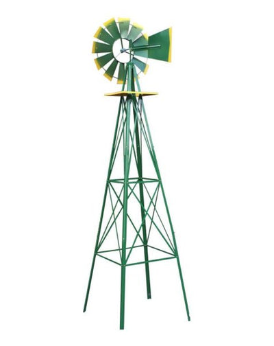 8ft Green Metal Windmill Yard Garden Decoration Weather/ Rust Resistant Wind Mill