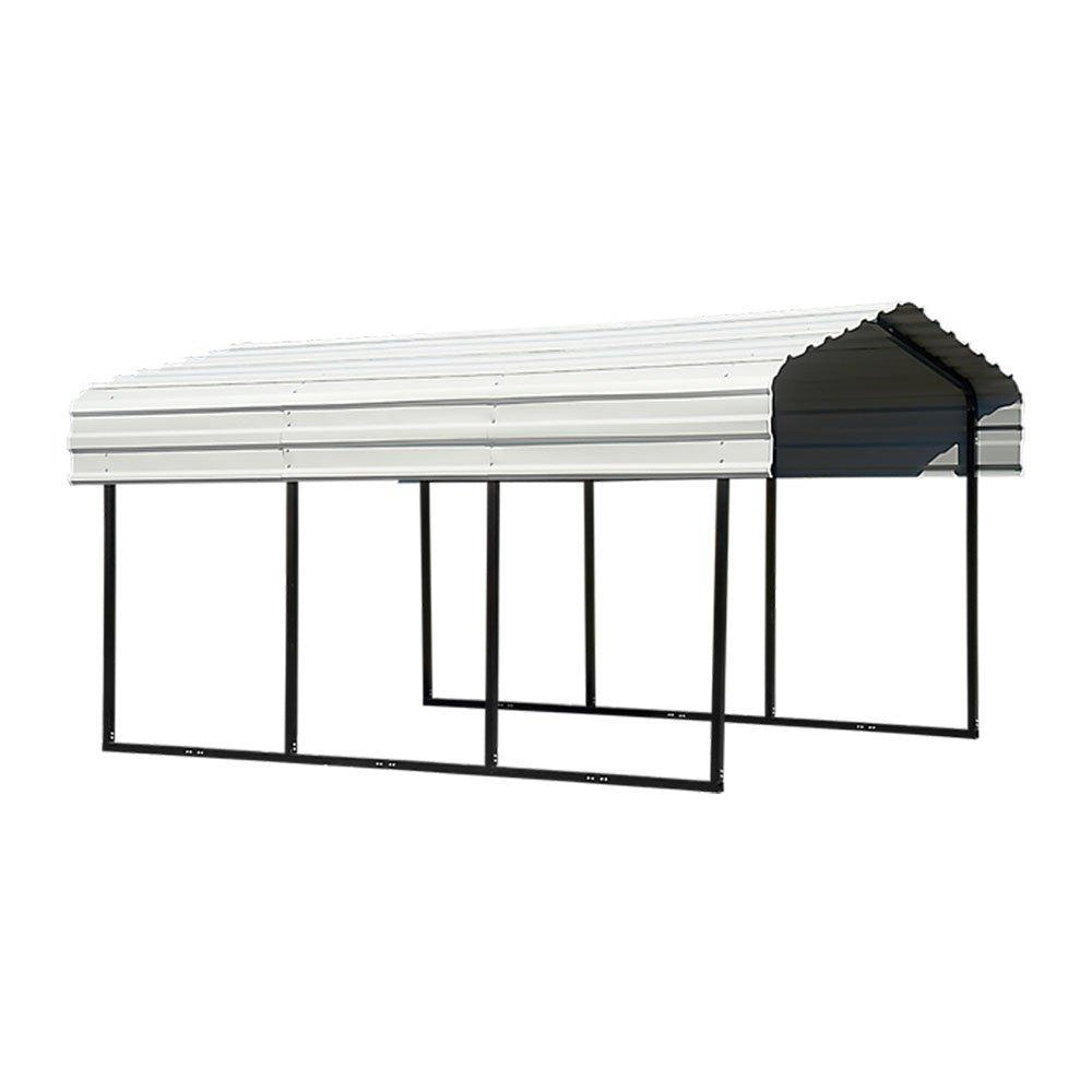 Arrow CPH101507 Steel Carport ft. Galvanized Black Accessories, 10 x 15 x 7', Eggshell