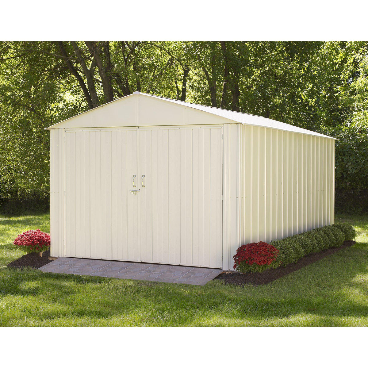 Arrow Commander Mountaineer High Gable Steel Storage Building, Eggshell, 10 x 15 ft.