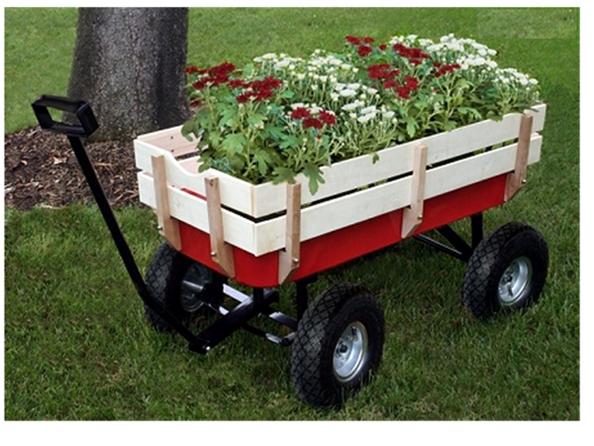 Outdoor Wagon ALL Terrain Pulling Children Kid Garden Cart w/ Wood Railing Red