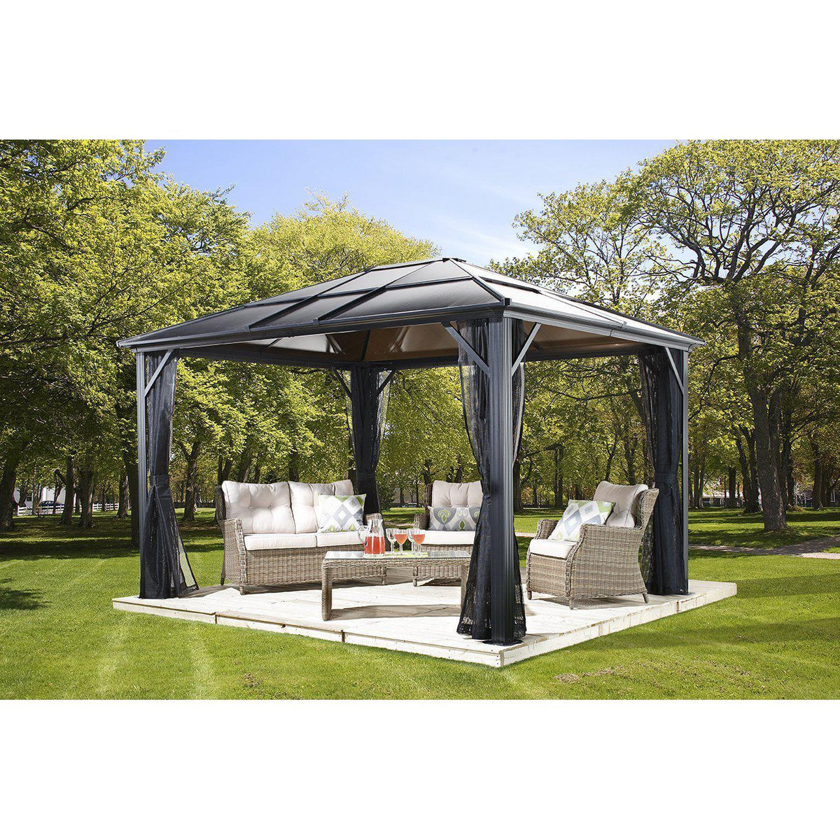 Sojag Meridien Hard Top Sun Shelter, 10' by 12', Charcoal