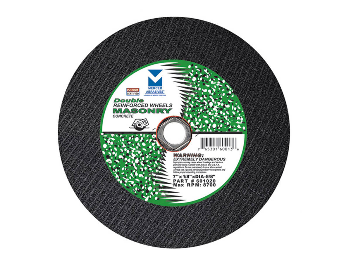 SET OF 2 MERCER 601020 7" X 1/8" X DIA 5/8" REINFORCED MASONRY CUT-OFF WHEELS