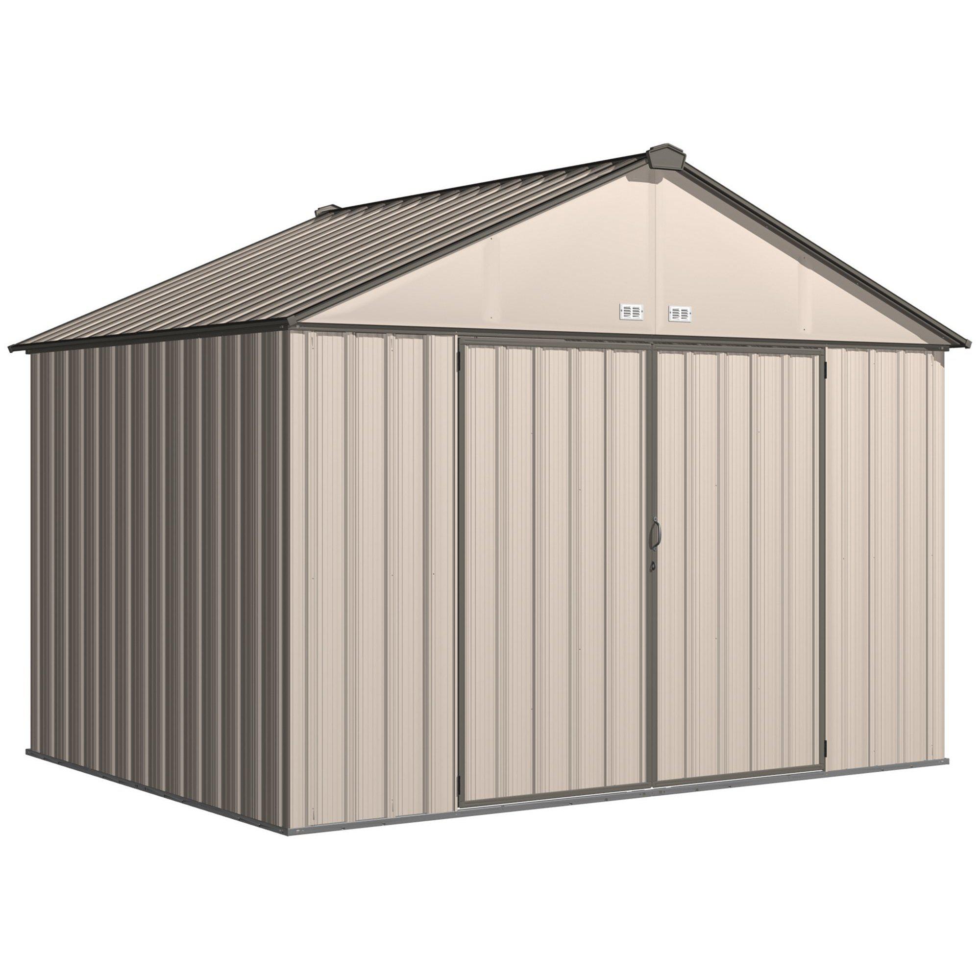 Arrow EZEE Shed Extra High Gable Steel Storage Shed, Cream/Charcoal Trim, 10 x 8 ft.