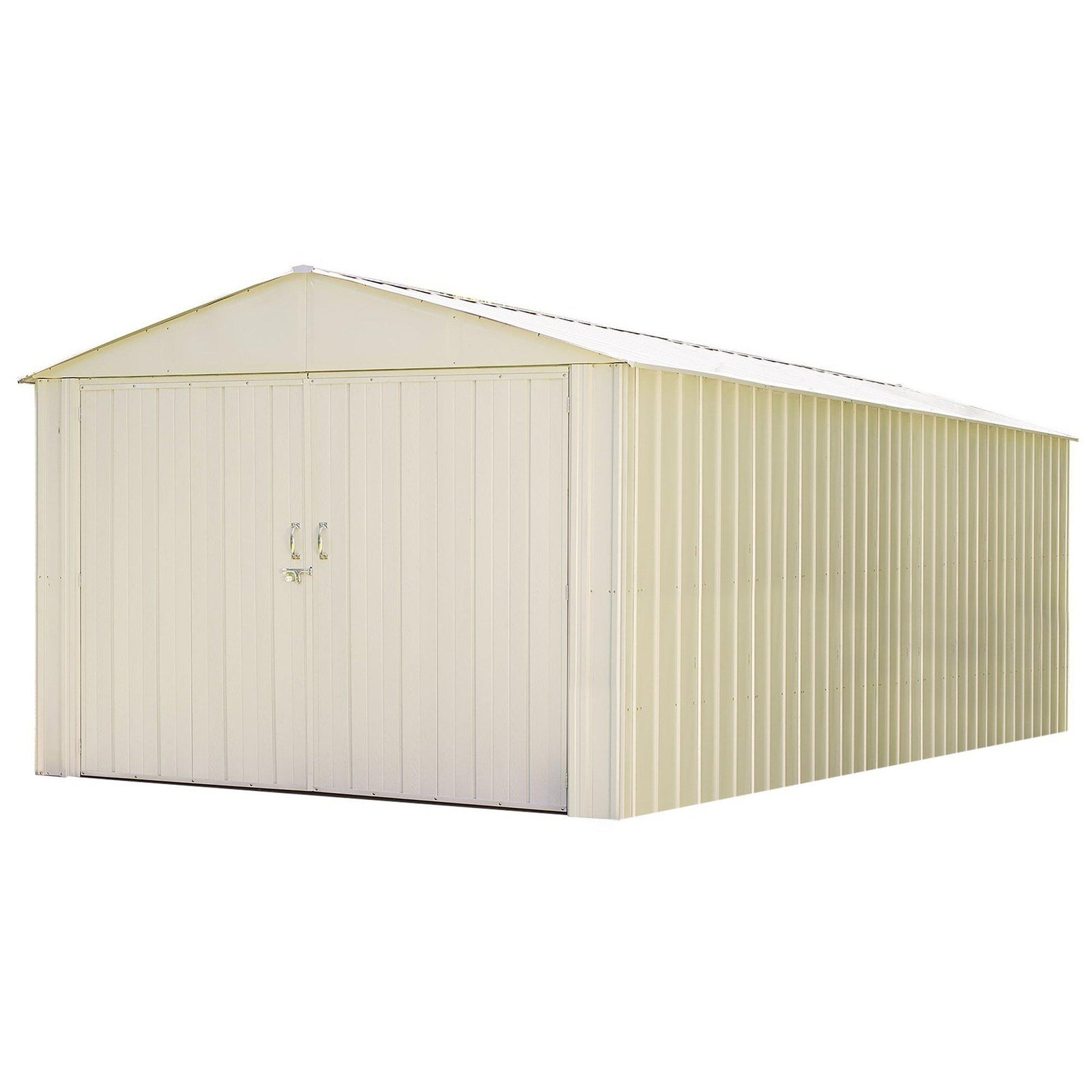 Arrow Steel Storage Shed 10 x 25 Ft. High Gable Galvanized, Eggshell